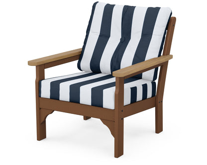 POLYWOOD® Vineyard Deep Seating Chair in Teak / Natural / Cabana Stripe Marine Indigo