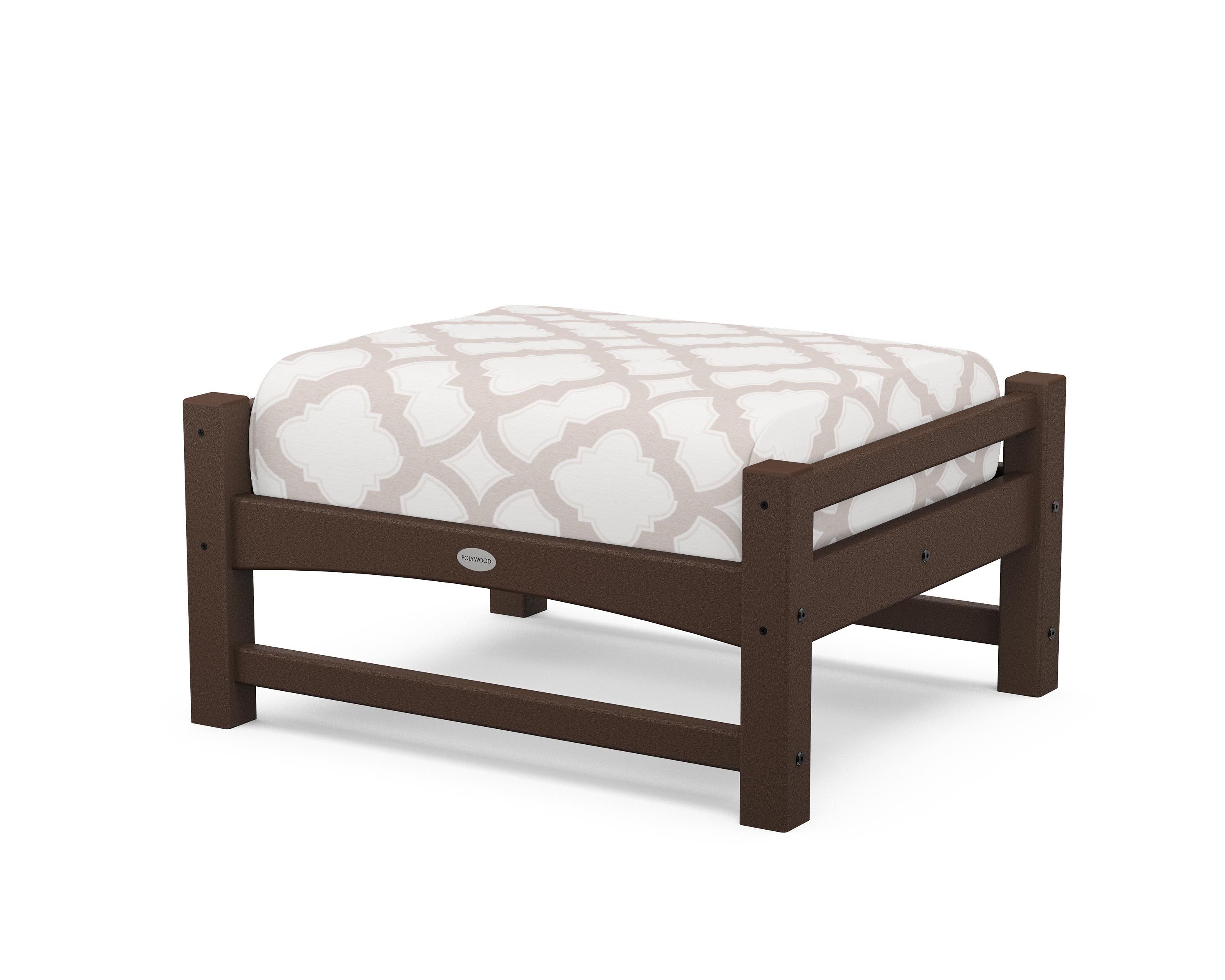 POLYWOOD® Club Ottoman in Mahogany / Trellis Dune Burlap