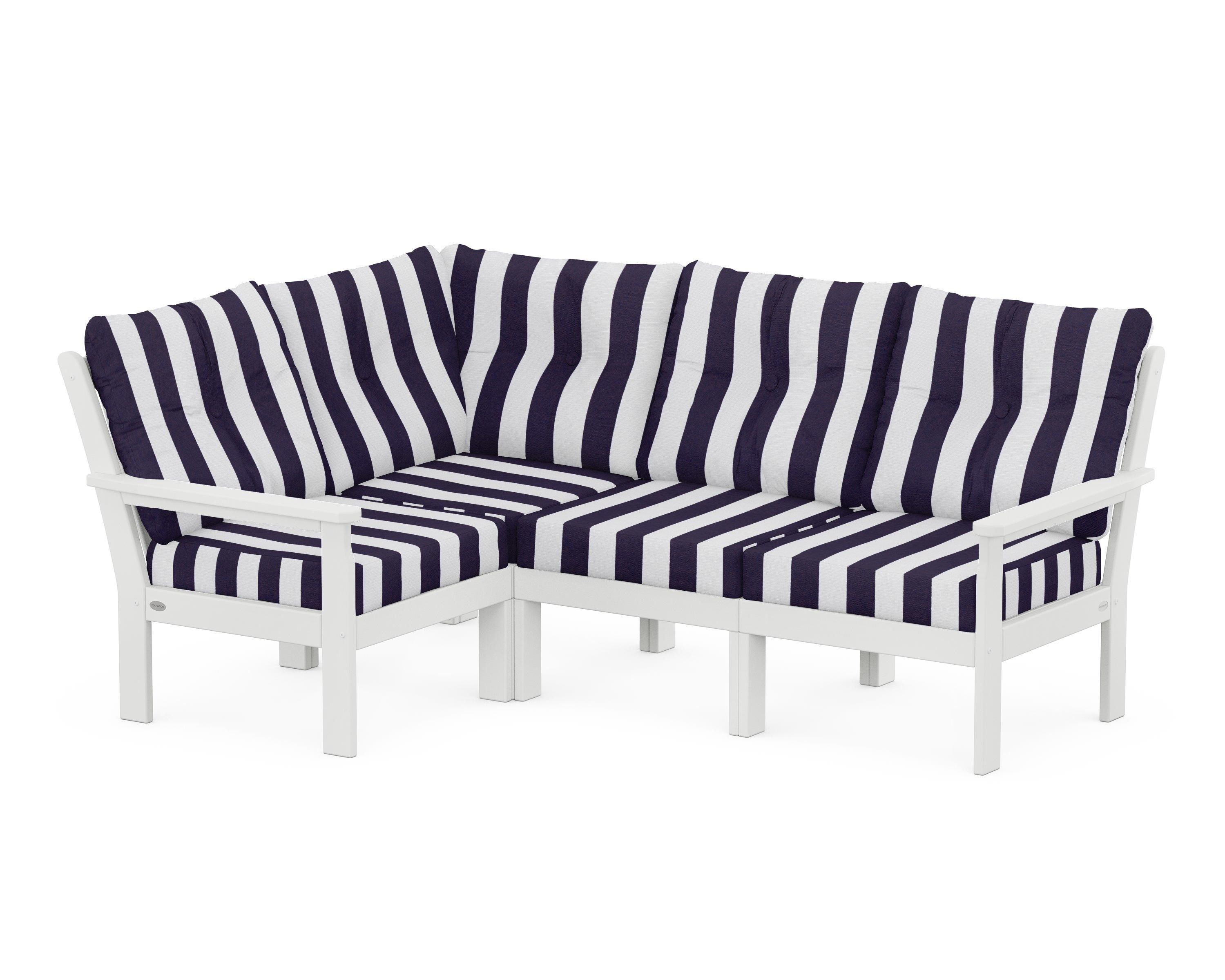 POLYWOOD® Vineyard 4-Piece Sectional in White / Cabana Stripe Navy