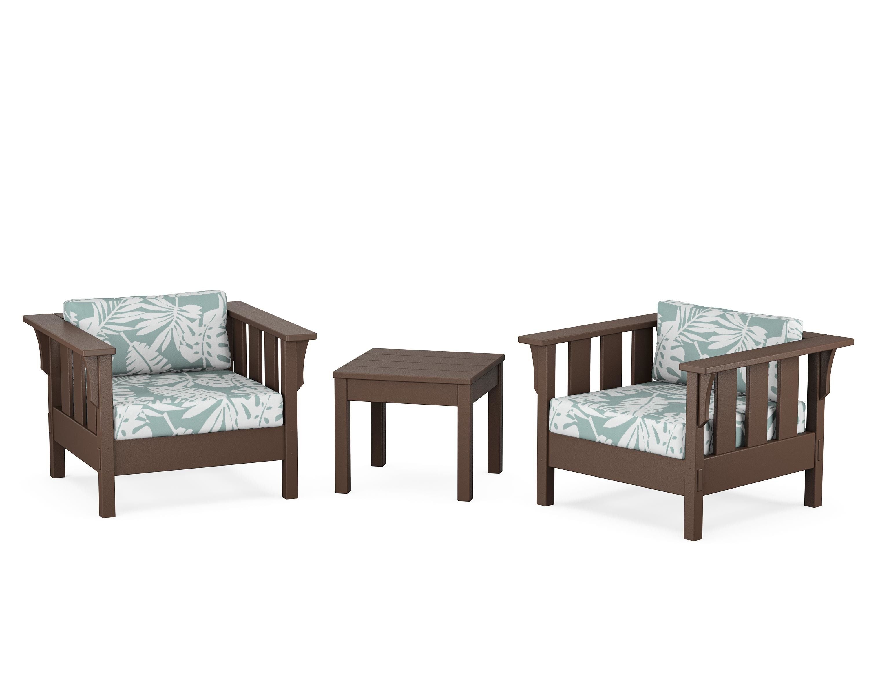 Martha Stewart by POLYWOOD® Acadia 3-Piece Deep Seating Set in Mahogany / Leaf Glacier Spa