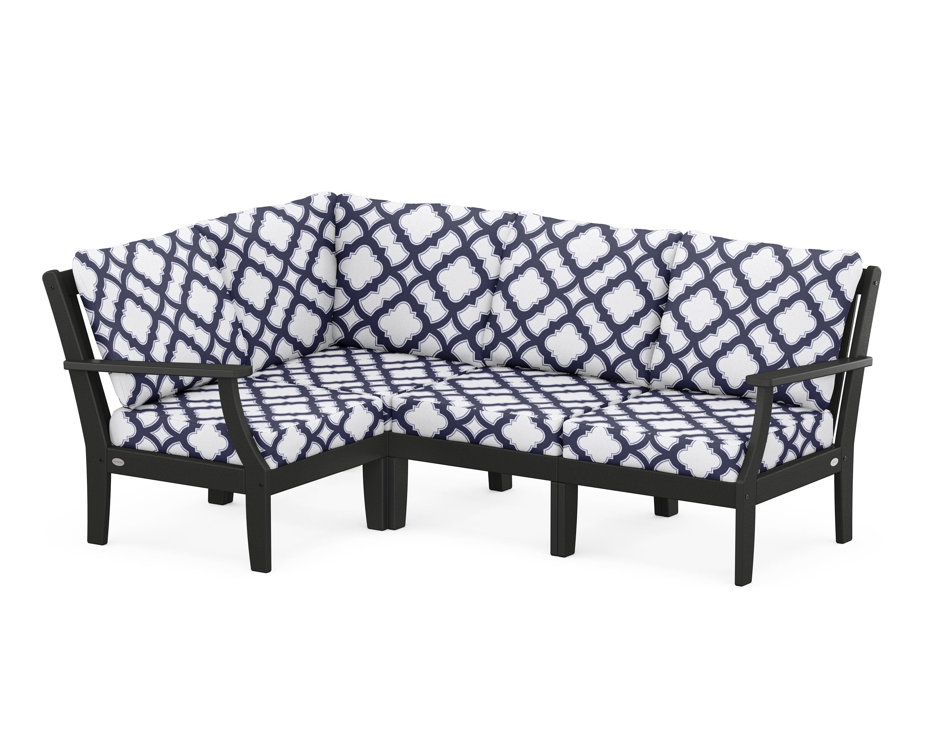POLYWOOD® Braxton Modular 4-Piece Deep Seating Set in Black / Trellis Navy
