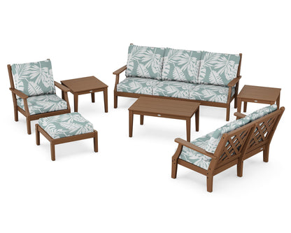 Country Living Wovendale 7-Piece Deep Seating Set in Teak / Leaf Glacier Spa