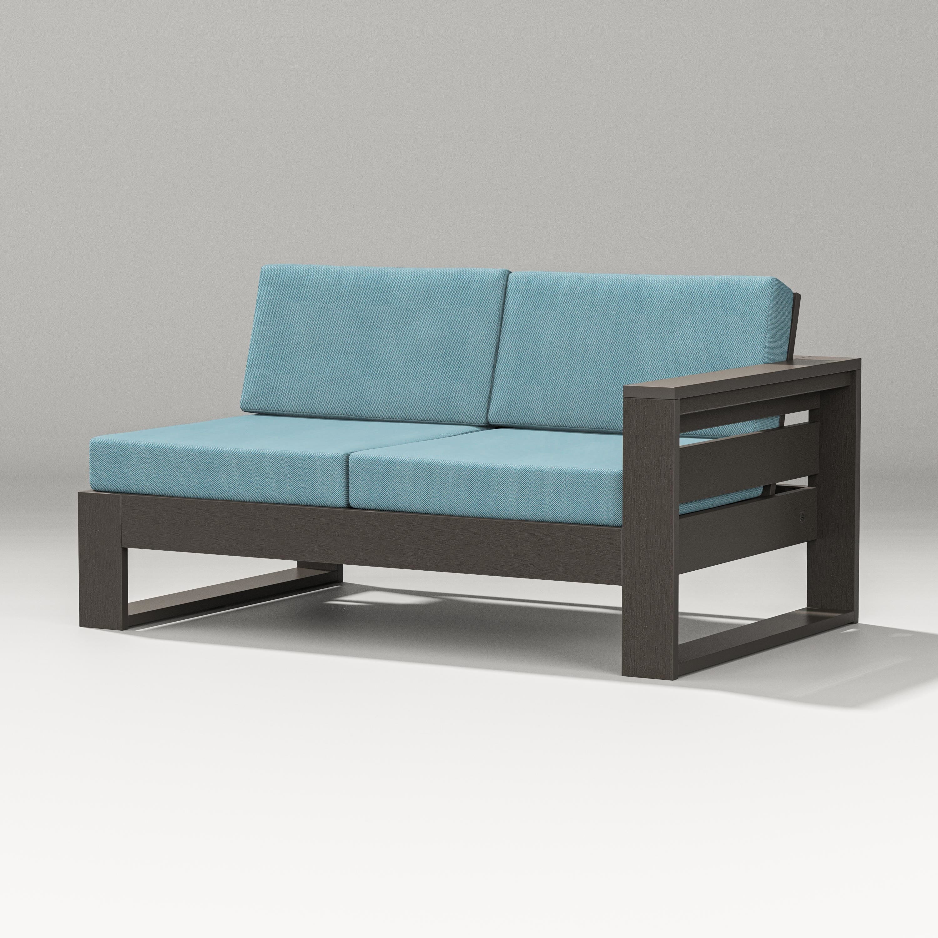 PW Designer Series Latitude Modular Right Arm Loveseat in Vintage Coffee / Lattice Sky Blue