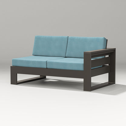 PW Designer Series Latitude Modular Right Arm Loveseat in Vintage Coffee / Lattice Sky Blue