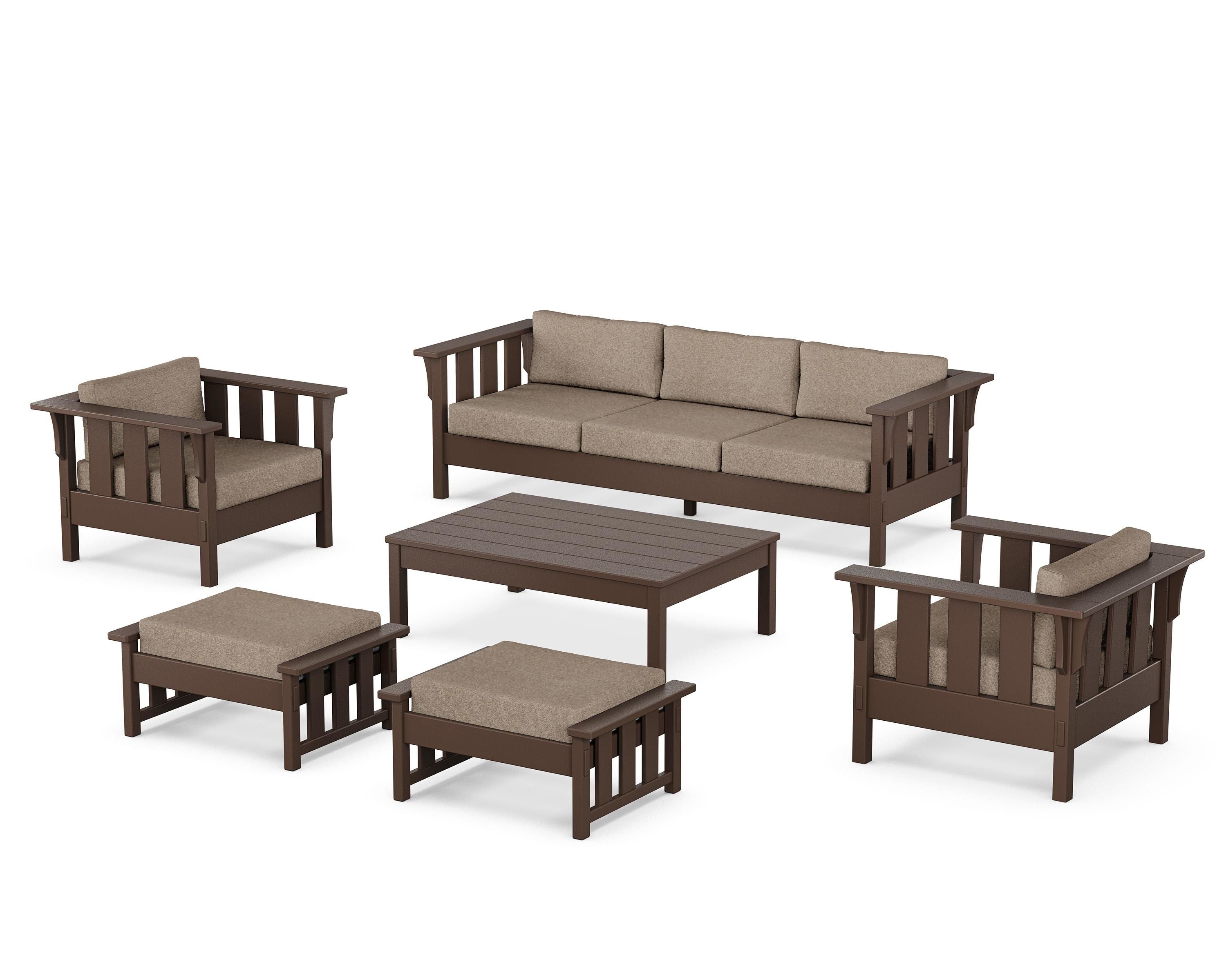 Martha Stewart by POLYWOOD® Acadia 6-Piece Lounge Sofa Set in Mahogany / Spiced Burlap