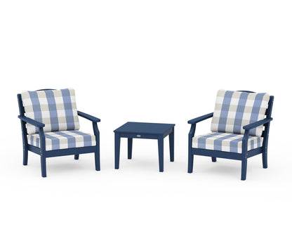 Draper James™ by  POLYWOOD® Savannah 3-Piece Deep Seating Set in Navy / Buffalo Plaid Sky Blue
