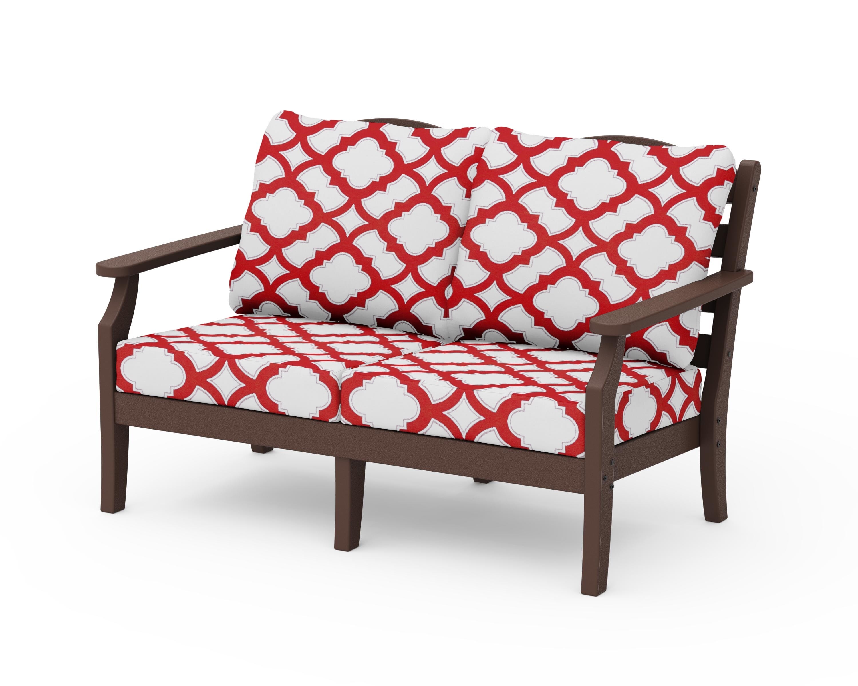 Draper James™ by  POLYWOOD® Savannah Deep Seating Loveseat in Mahogany / Trellis Crimson