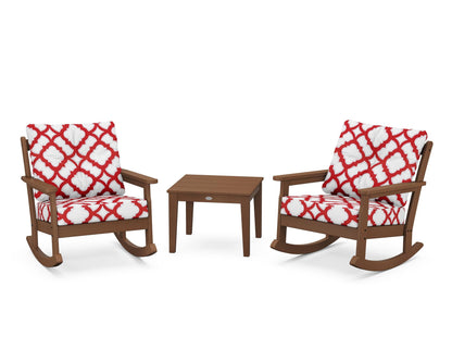 POLYWOOD® Vineyard 3-Piece Deep Seating Rocker Set in Teak / Trellis Crimson