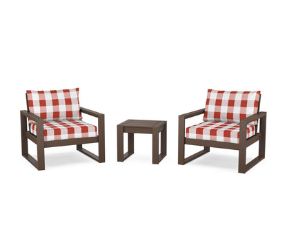POLYWOOD® EDGE Sectional 3-Piece Deep Seating Set in Mahogany / Buffalo Plaid Crimson