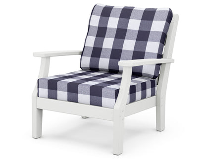 POLYWOOD® Chesapeake Deep Seating Chair in White / Buffalo Plaid Navy