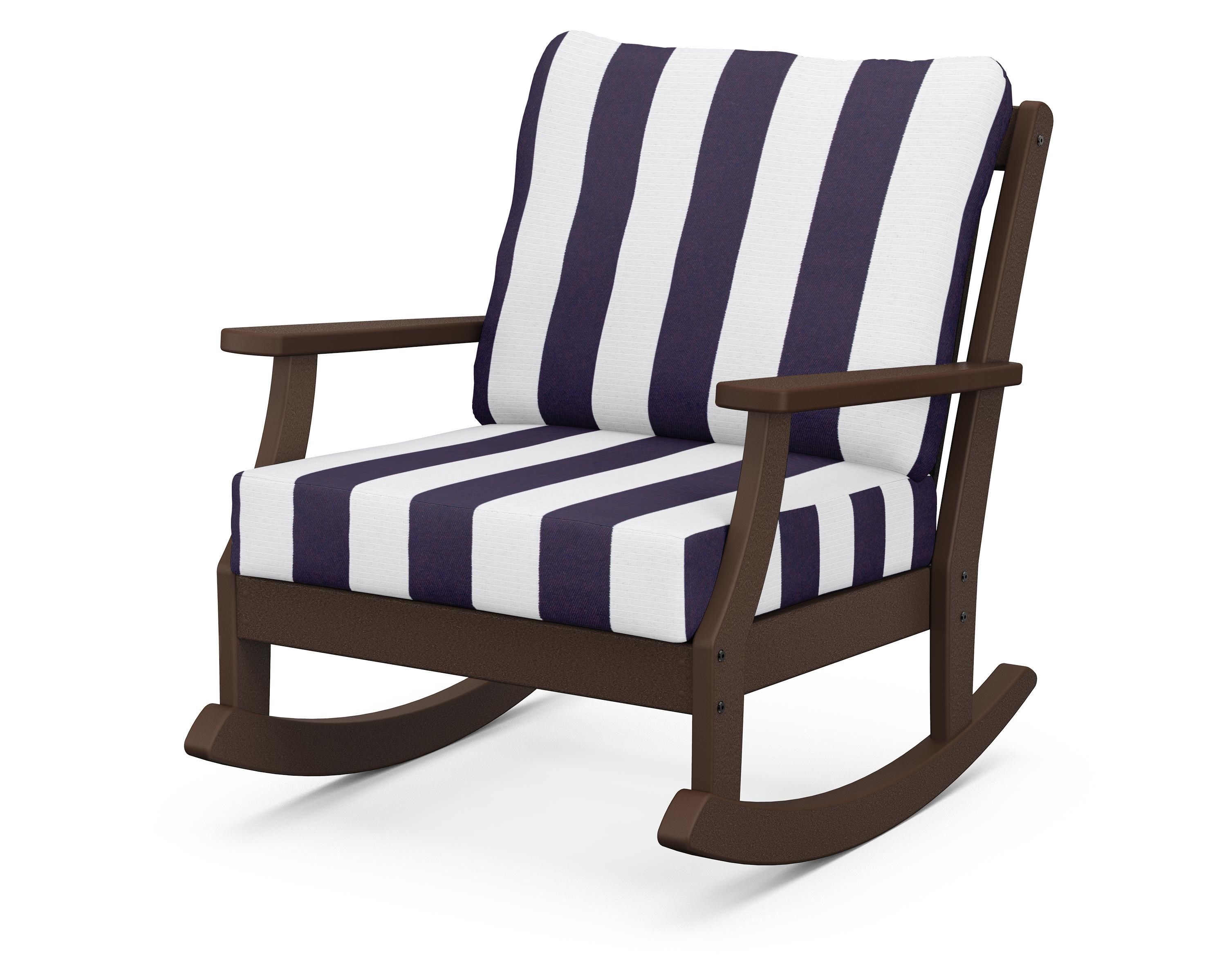 POLYWOOD® Braxton Deep Seating Rocking Chair in Mahogany / Cabana Stripe Navy