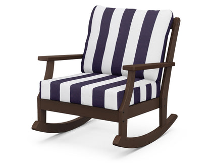 POLYWOOD® Braxton Deep Seating Rocking Chair in Mahogany / Cabana Stripe Navy