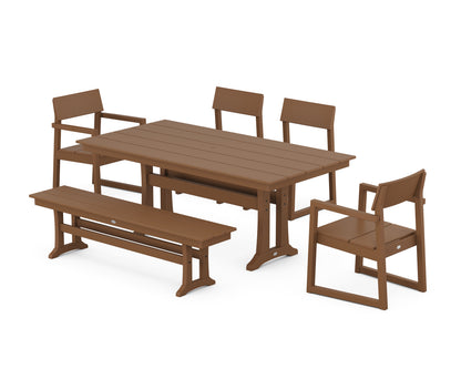 POLYWOOD® EDGE 6-Piece Farmhouse Dining Set With Trestle Legs in Teak