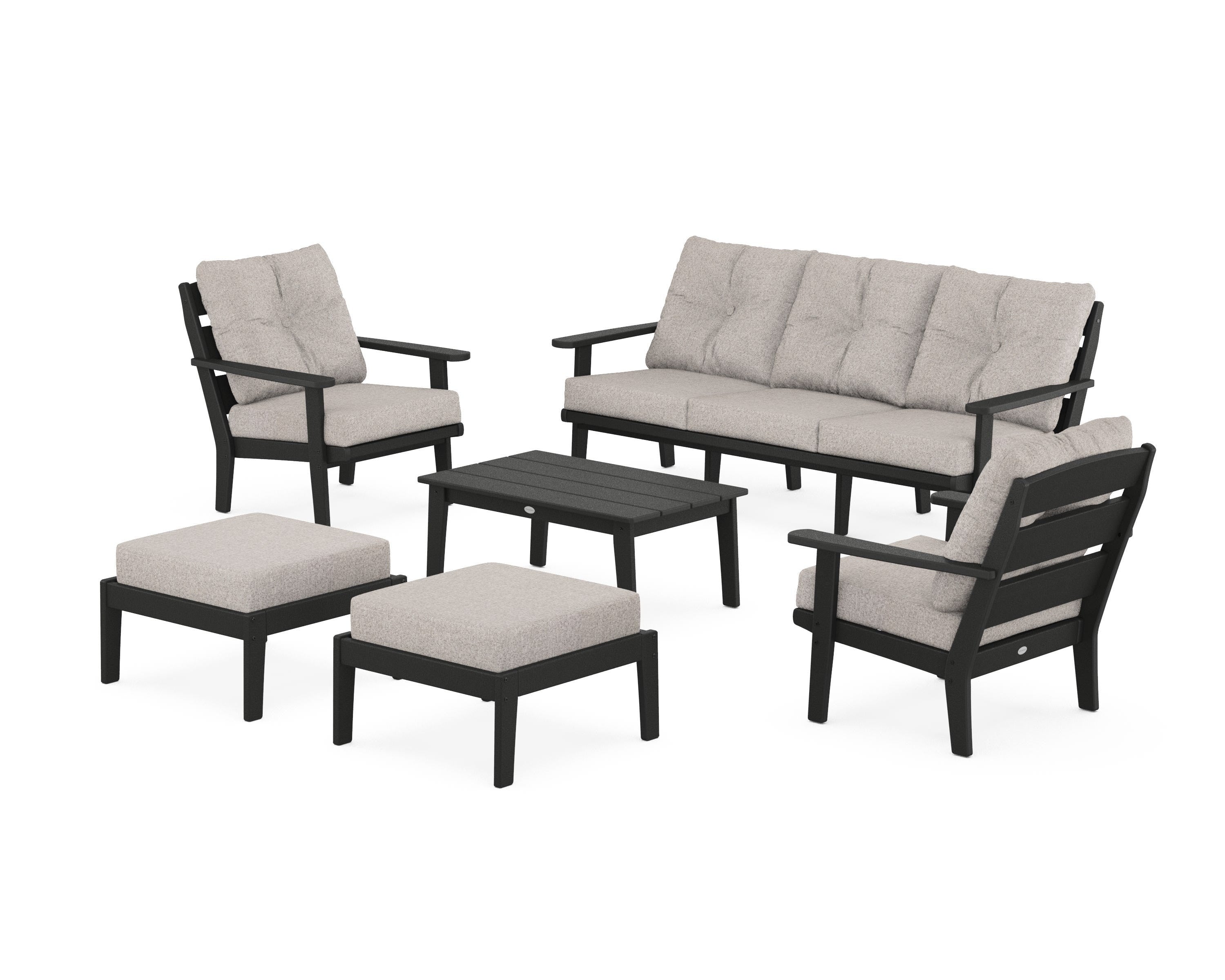 POLYWOOD® Lakeside 6-Piece Lounge Sofa Set in Black / Weathered Tweed