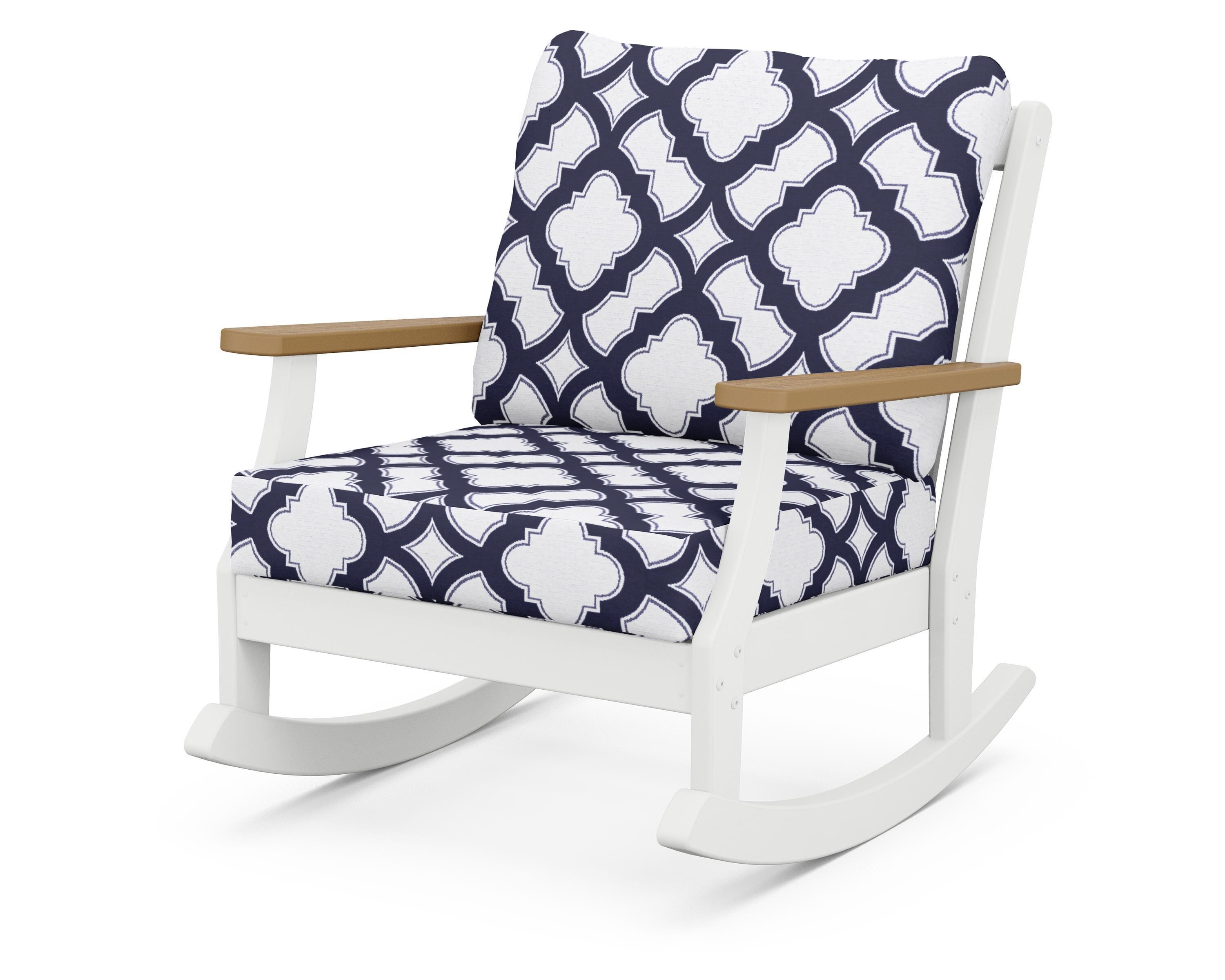 POLYWOOD® Braxton Deep Seating Rocking Chair in White / Natural / Trellis Navy