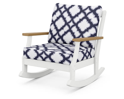 POLYWOOD® Braxton Deep Seating Rocking Chair in White / Natural / Trellis Navy