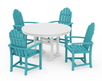 POLYWOOD® Classic Adirondack 5-Piece Round Dining Set with Trestle Legs in Aruba / White