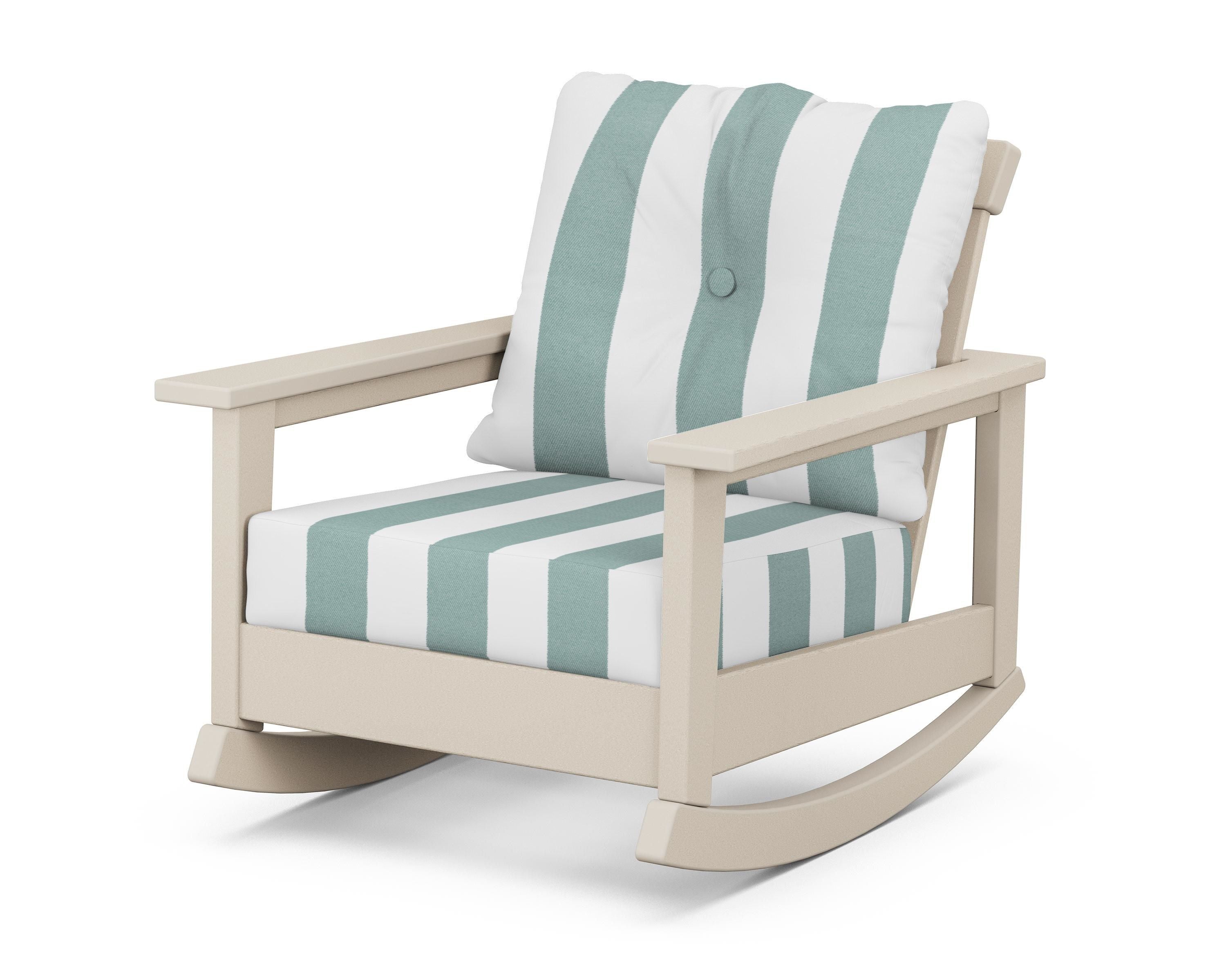 POLYWOOD® Prescott Deep Seating Rocking Chair in Sand / Cabana Stripe Glacier Spa