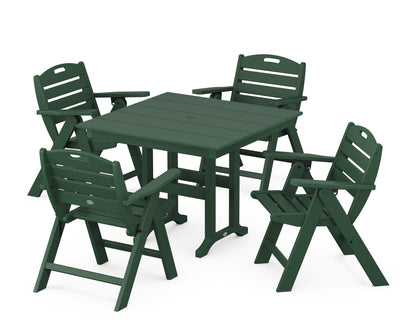 POLYWOOD® Nautical Folding Lowback Chair 5-Piece Farmhouse Dining Set in Green