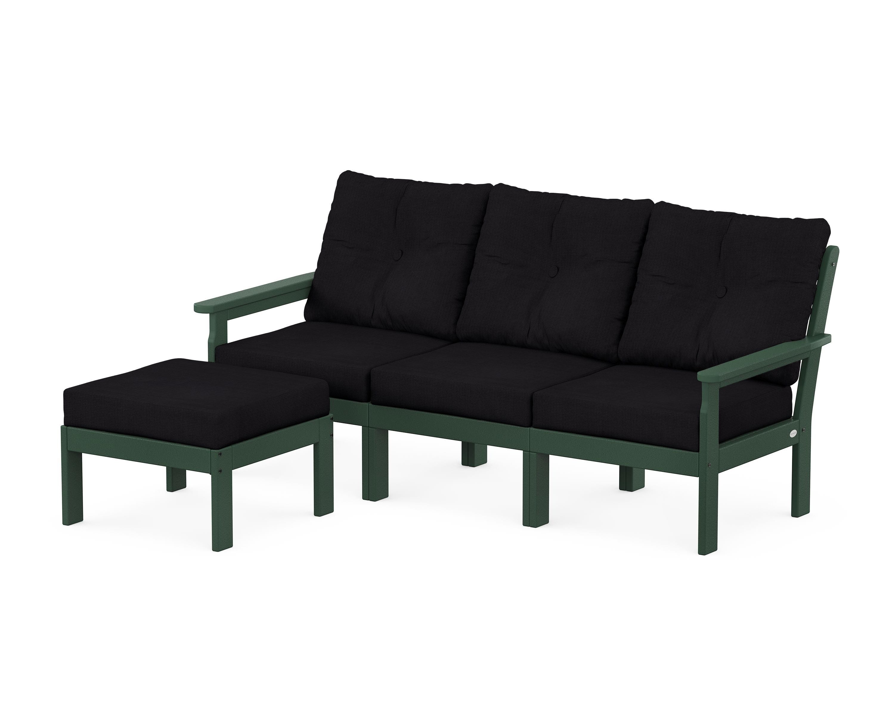 POLYWOOD® Vineyard 4-Piece Sectional with Ottoman in Green / Midnight Linen