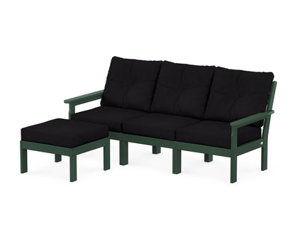 POLYWOOD® Vineyard 4-Piece Sectional with Ottoman in Green / Midnight Linen