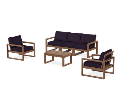 POLYWOOD® EDGE Sectional 4-Piece Deep Seating Set with Sofa in Teak / Navy Linen