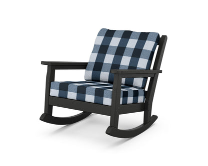 POLYWOOD® Chippendale Deep Seating Rocking Chair in Black / Buffalo Plaid Marine Indigo