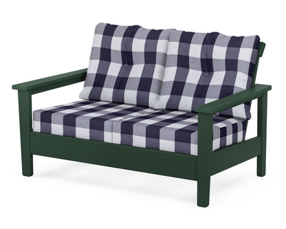 POLYWOOD® Prescott Deep Seating Loveseat in Green / Buffalo Plaid Navy