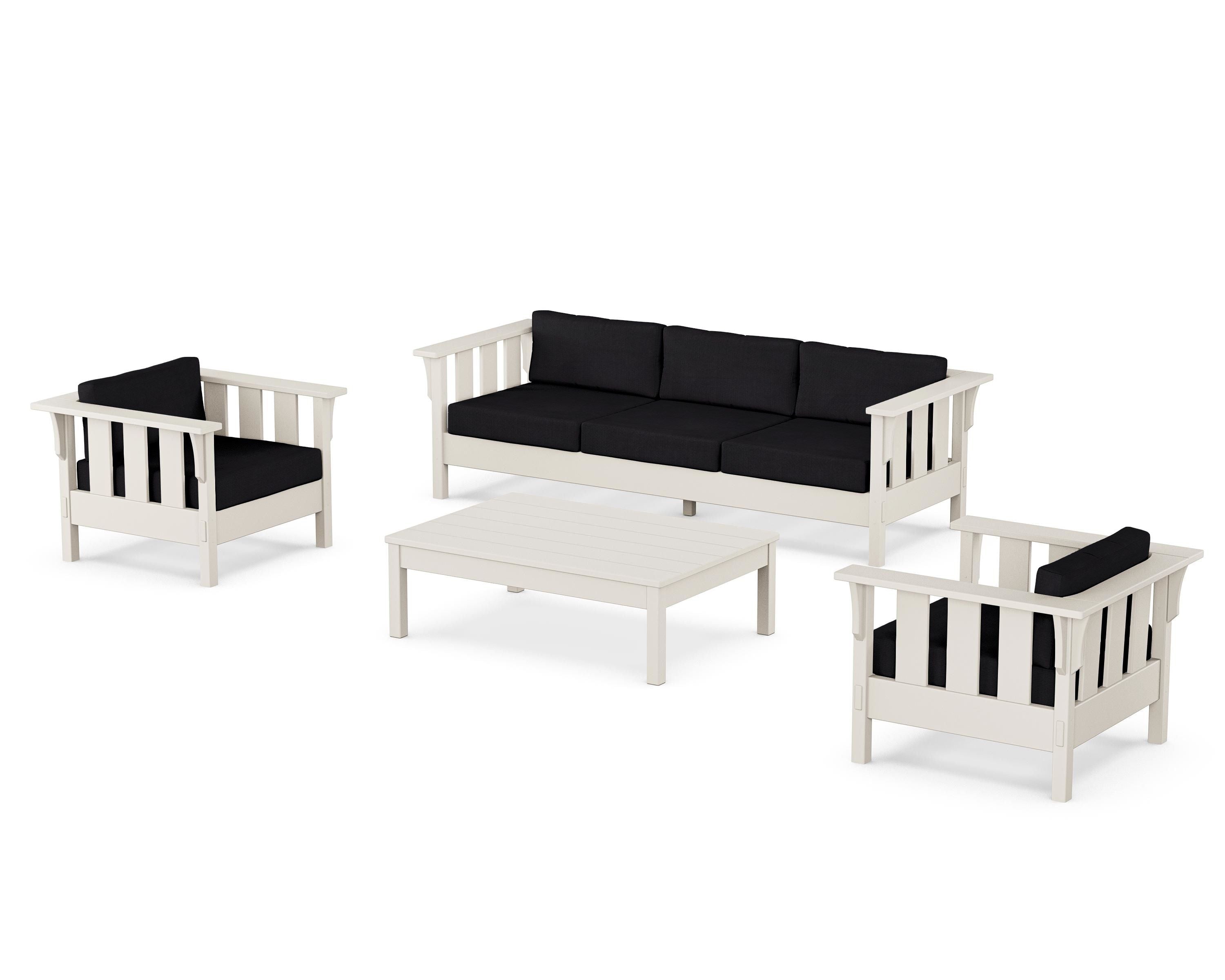 Martha Stewart by POLYWOOD® Acadia 4-Piece Deep Seating Set with Sofa in Sand / Midnight Linen