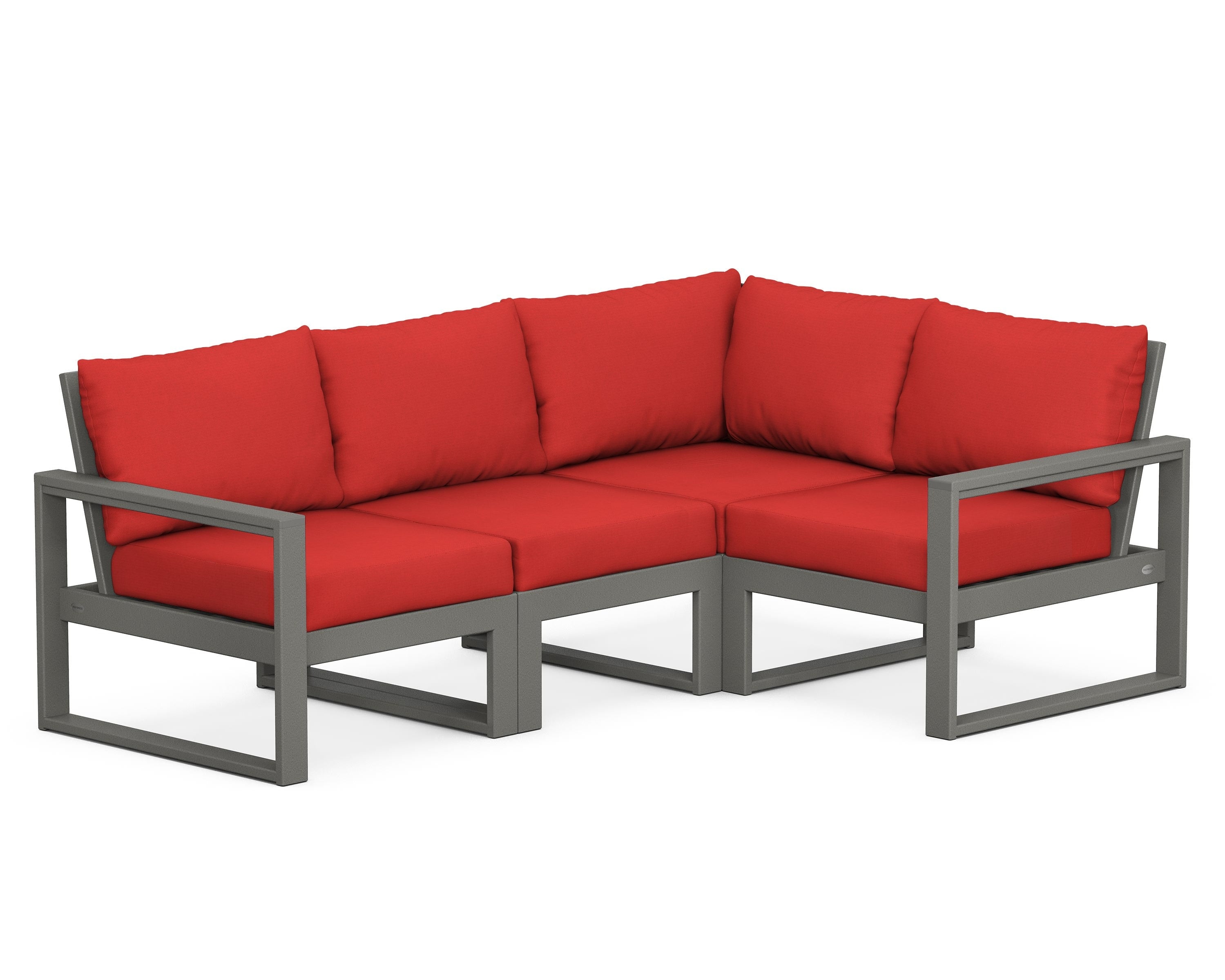 POLYWOOD® EDGE 4-Piece Modular Deep Seating Set in Slate Grey / Crimson Linen