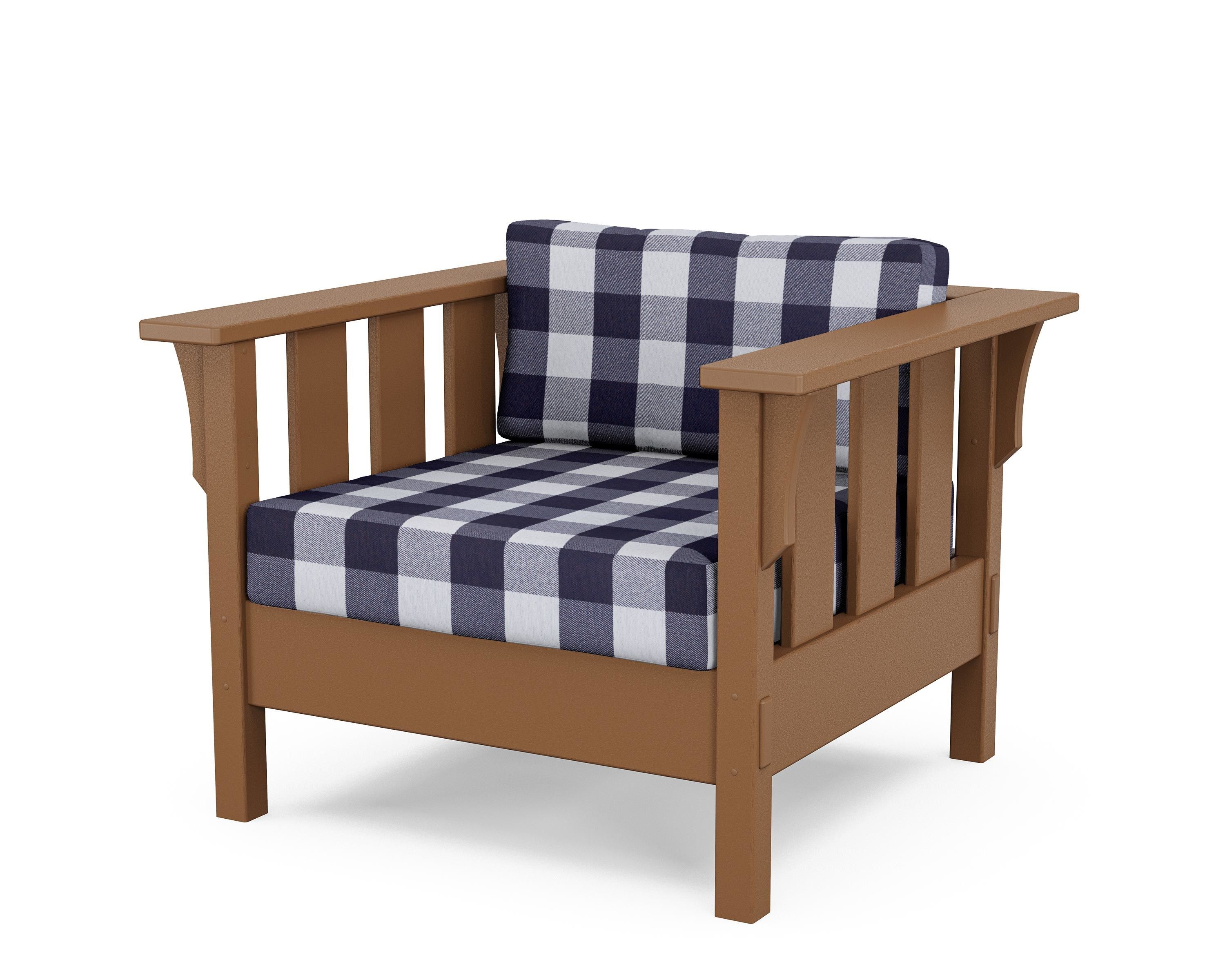 Martha Stewart by POLYWOOD® Acadia Deep Seating Chair in Teak / Buffalo Plaid Navy