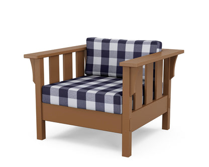 Martha Stewart by POLYWOOD® Acadia Deep Seating Chair in Teak / Buffalo Plaid Navy