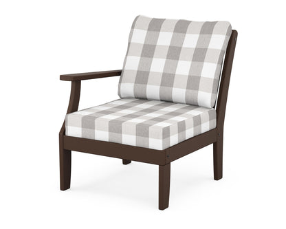 POLYWOOD® Braxton Modular Left Arm Chair in Mahogany / Buffalo Plaid Grey Mist