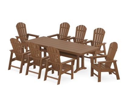 POLYWOOD® South Beach 9-Piece Farmhouse Dining Set with Trestle Legs in Teak
