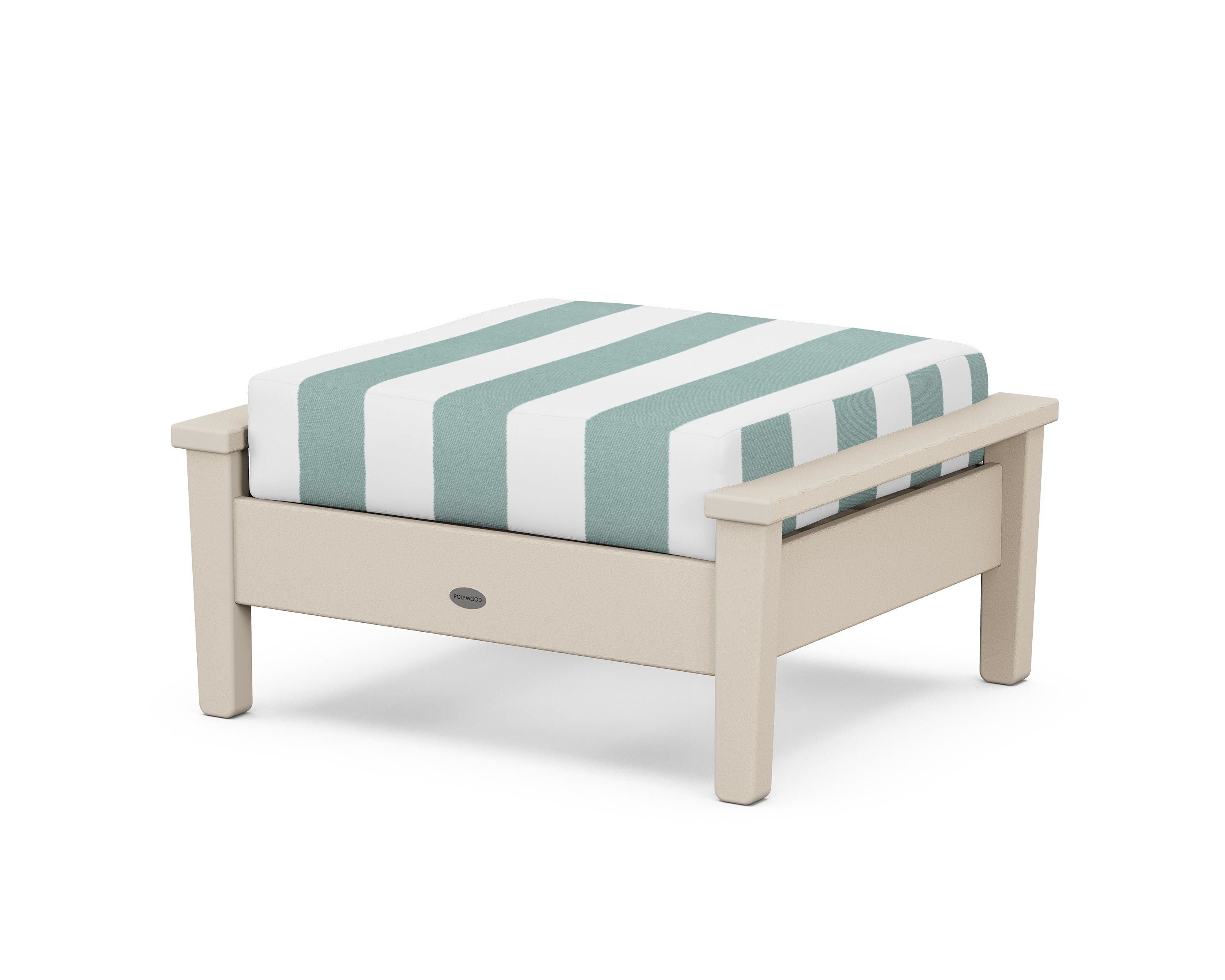 POLYWOOD® Prescott Deep Seating Ottoman in Sand / Cabana Stripe Glacier Spa