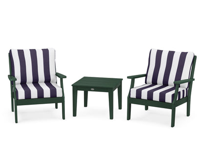 POLYWOOD® Braxton 3-Piece Deep Seating Set in Green / Cabana Stripe Navy