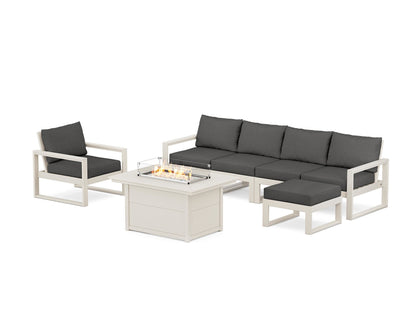 POLYWOOD® EDGE Sectional Lounge and Fire Pit Set in Sand / Spectrum Carbon