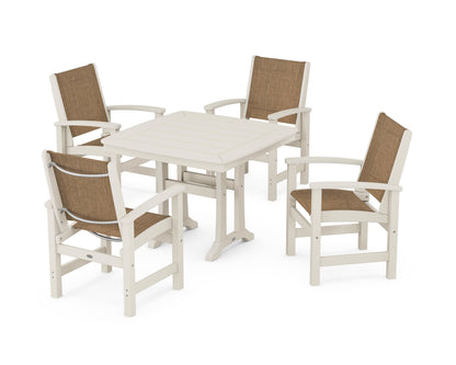 POLYWOOD® Coastal 5-Piece Dining Set with Trestle Legs in Sand / Burlap Sling