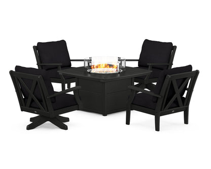 POLYWOOD® Braxton 5-Piece Deep Seating Set with Fire Table in Black / Midnight Linen
