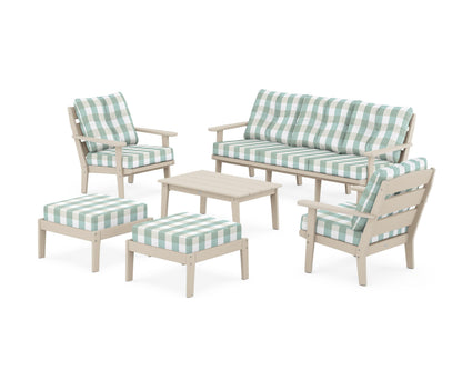POLYWOOD® Lakeside 6-Piece Lounge Sofa Set in Sand / Buffalo Plaid Glacier Spa