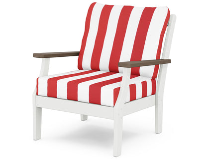 POLYWOOD® Braxton Deep Seating Chair in White / Kona / Cabana Stripe Crimson
