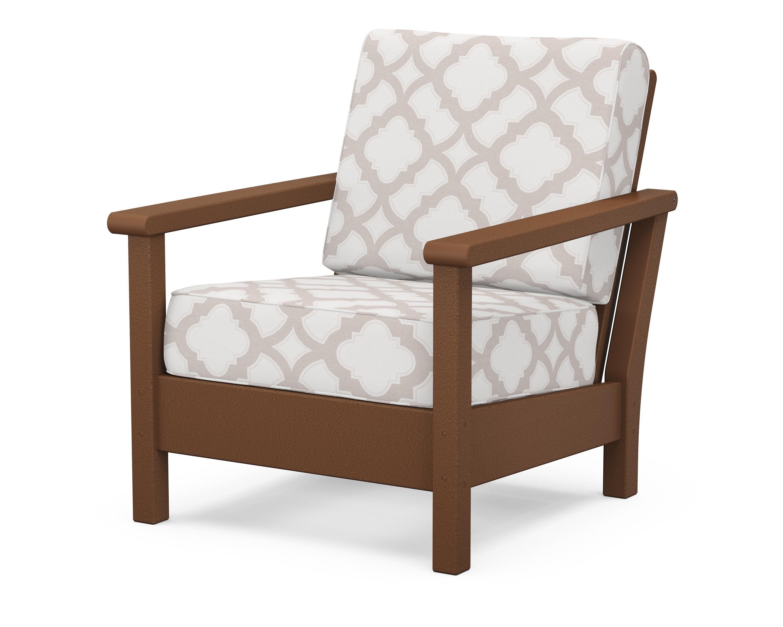 POLYWOOD® Harbour Deep Seating Chair in Teak / Trellis Dune Burlap