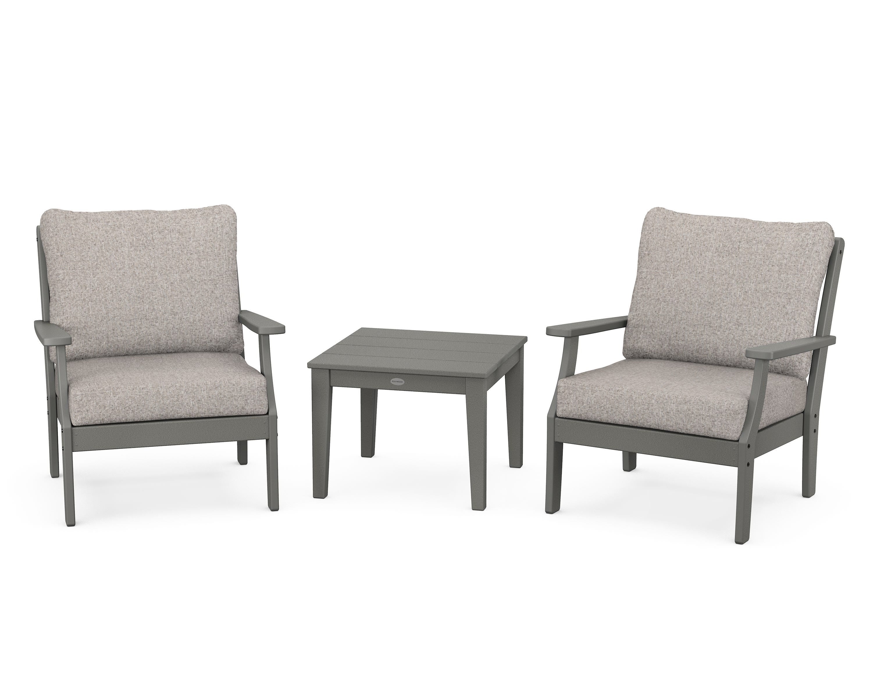 POLYWOOD® Braxton 3-Piece Deep Seating Set in Slate Grey / Weathered Tweed