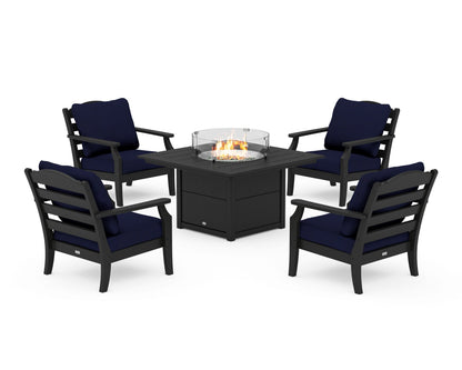 Draper James™ by  POLYWOOD® Savannah 5-Piece Deep Seating Set with Fire Pit Table in Black / Navy
