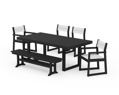 POLYWOOD® EDGE Sling 6-Piece Dining Set with Bench in Black / White Sling