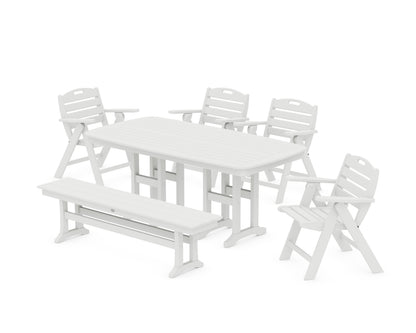 POLYWOOD® Nautical Lowback 6-Piece Dining Set with Bench in White
