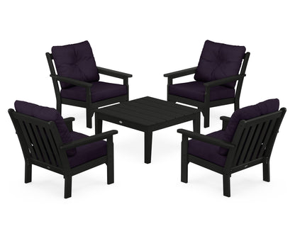POLYWOOD® Vineyard 5-Piece Deep Seating Conversation Set in Black / Navy Linen