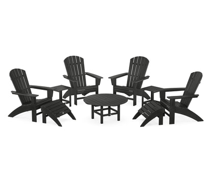 POLYWOOD® Nautical Curveback Adirondack Chair 9-Piece Conversation Set in Black