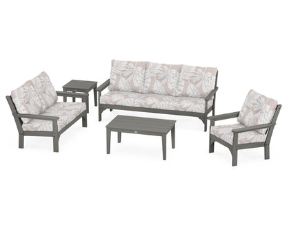 POLYWOOD® Vineyard 5 Piece Deep Seating Set in Slate Grey / Leaf Dune Burlap