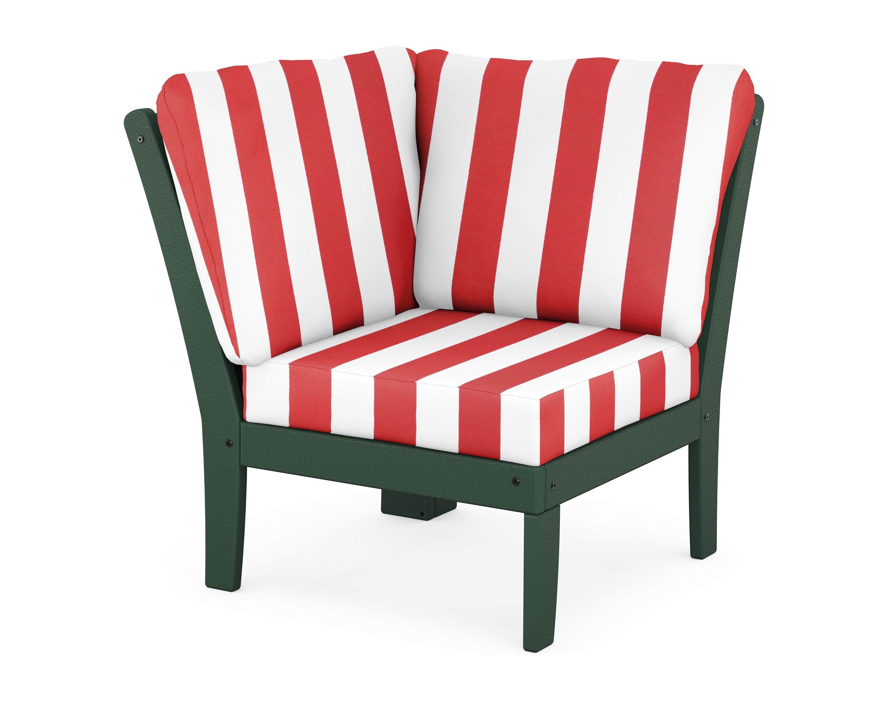 POLYWOOD® Braxton Modular Corner Chair in Green / Cabana Stripe Crimson